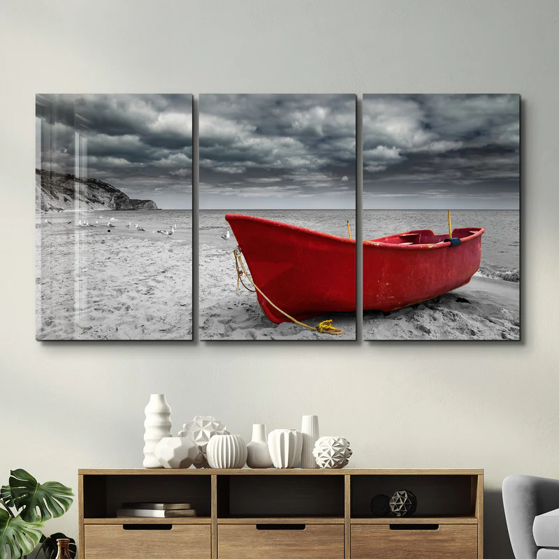 ・"Red Boat - Trio"・Glass Wall Art - Image 3