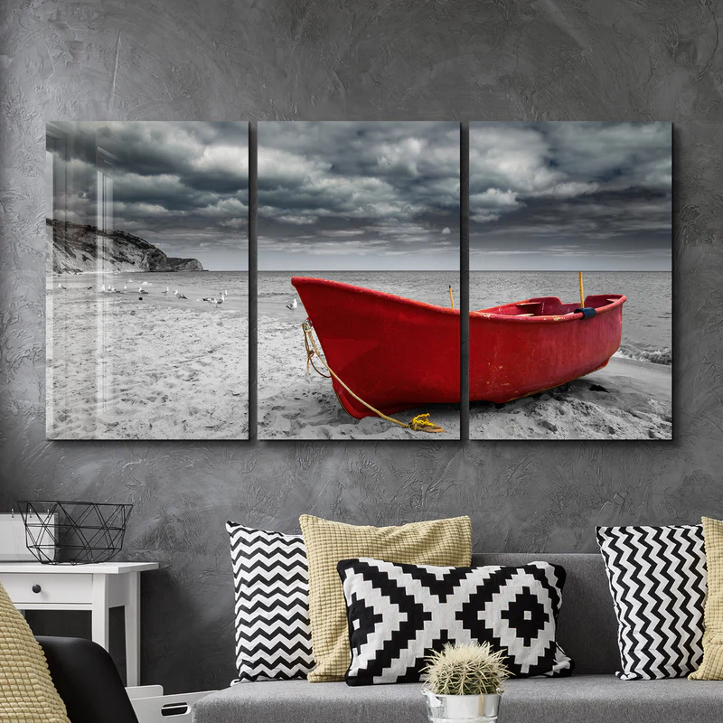・"Red Boat - Trio"・Glass Wall Art - Image 2