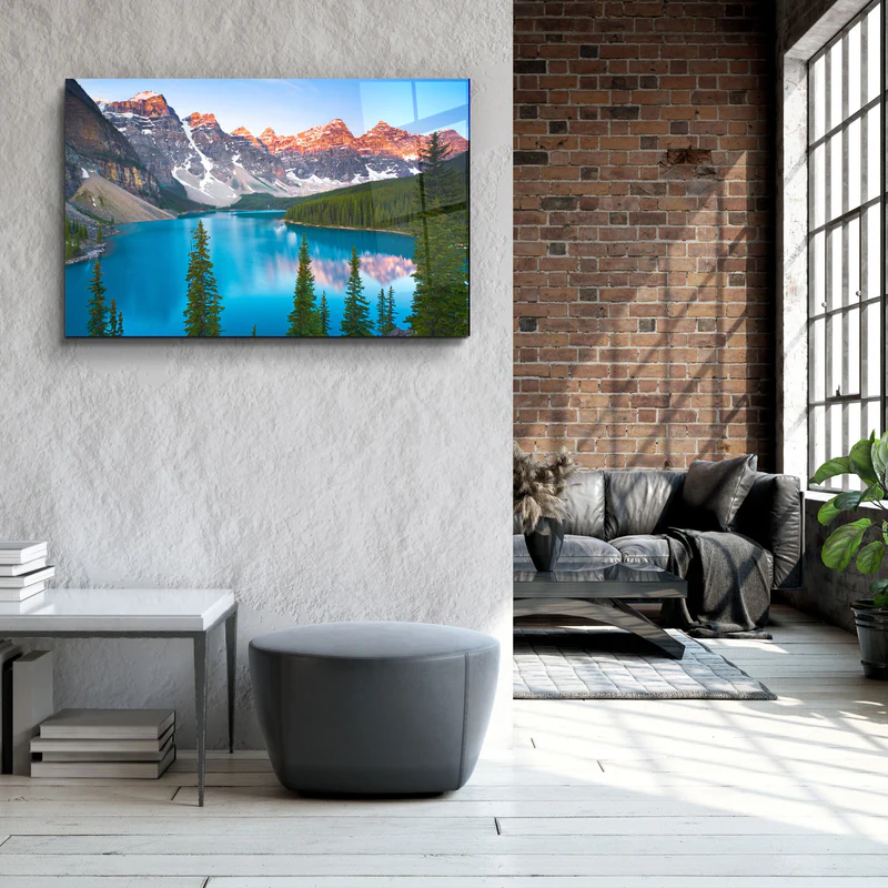 ・"Dawn over Moraine Lake in Canada's Banff National Park"・Glass Wall Art - Image 3