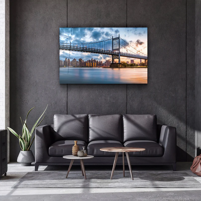 ・" Sunset With Brooklyn Bridge"・Glass Wall Art - Image 3