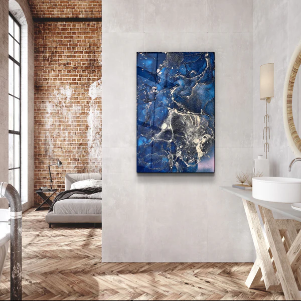 ・"Dark Blue Wave Pattern"・Glass Wall Art - Image 3