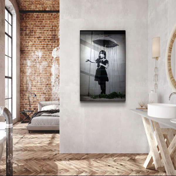 "Banksy - Girl with an umbrella"ć»Glass Wall Art - Image 3
