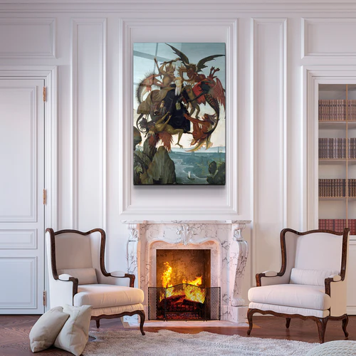 ・"Michelangelo Buonarroti's The Torment of Saint Anthony (c. 1487–1488)"・Glass Wall Art - Image 3