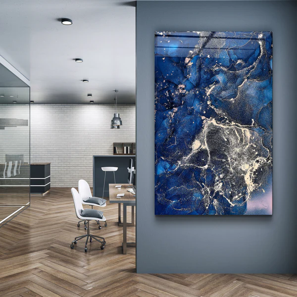 ・"Dark Blue Wave Pattern"・Glass Wall Art - Image 2