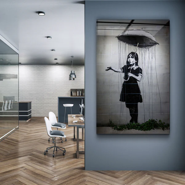 "Banksy - Girl with an umbrella"ć»Glass Wall Art - Image 2