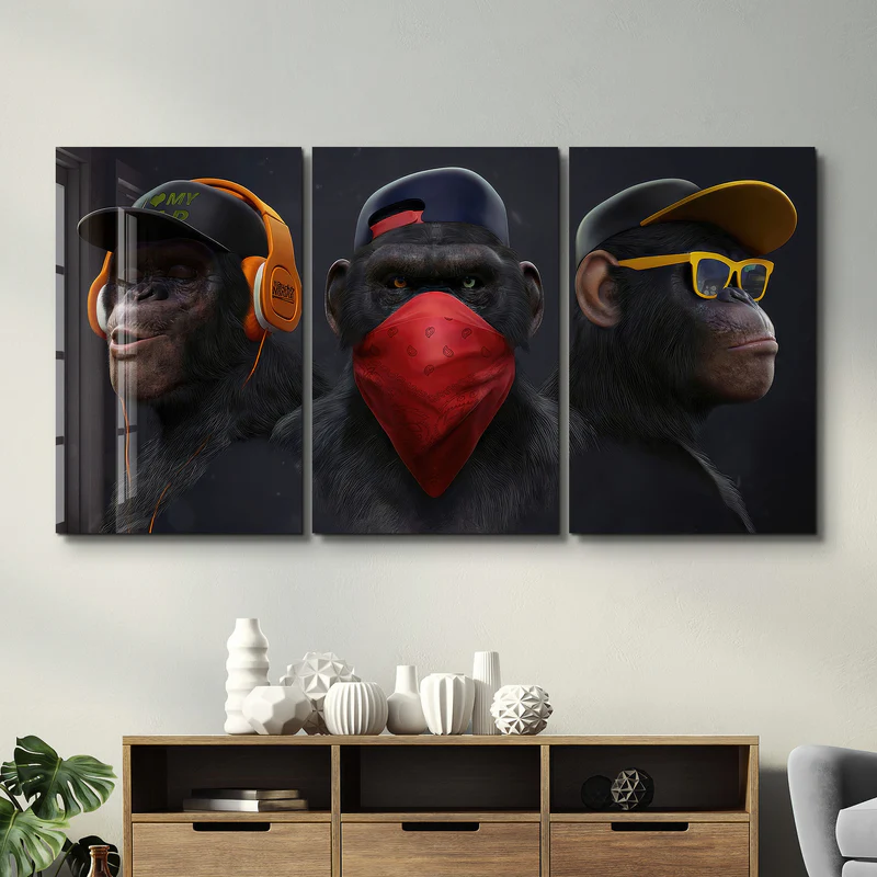・"Monkeys Gang - Trio"・Glass Wall Art - Image 2