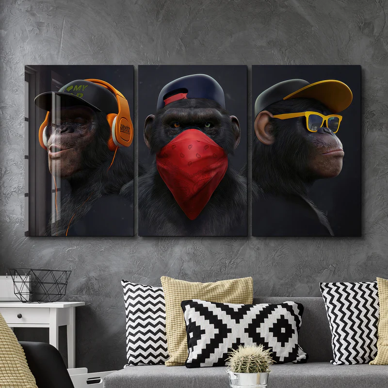 ・"Monkeys Gang - Trio"・Glass Wall Art - Image 3