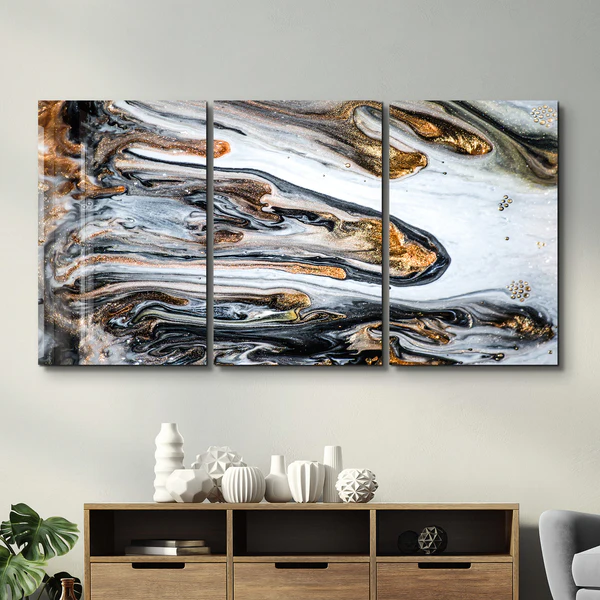 ・"Marble with Golden Dust V2 - Trio"・Glass Wall Art - Image 3