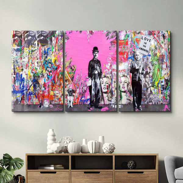 ・" BANKSY Pink Love - Trio"・Glass Wall Art - Image 2