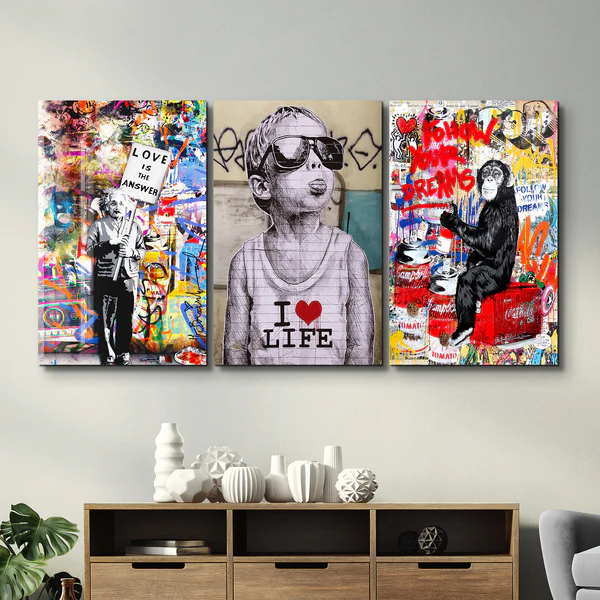 ・" BANKSY-Best Sellers - Trio"・Glass Wall Art - Image 3