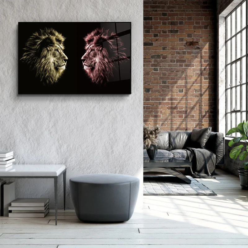 ・"Lions Confrontation YR "・Glass Wall Art - Image 3